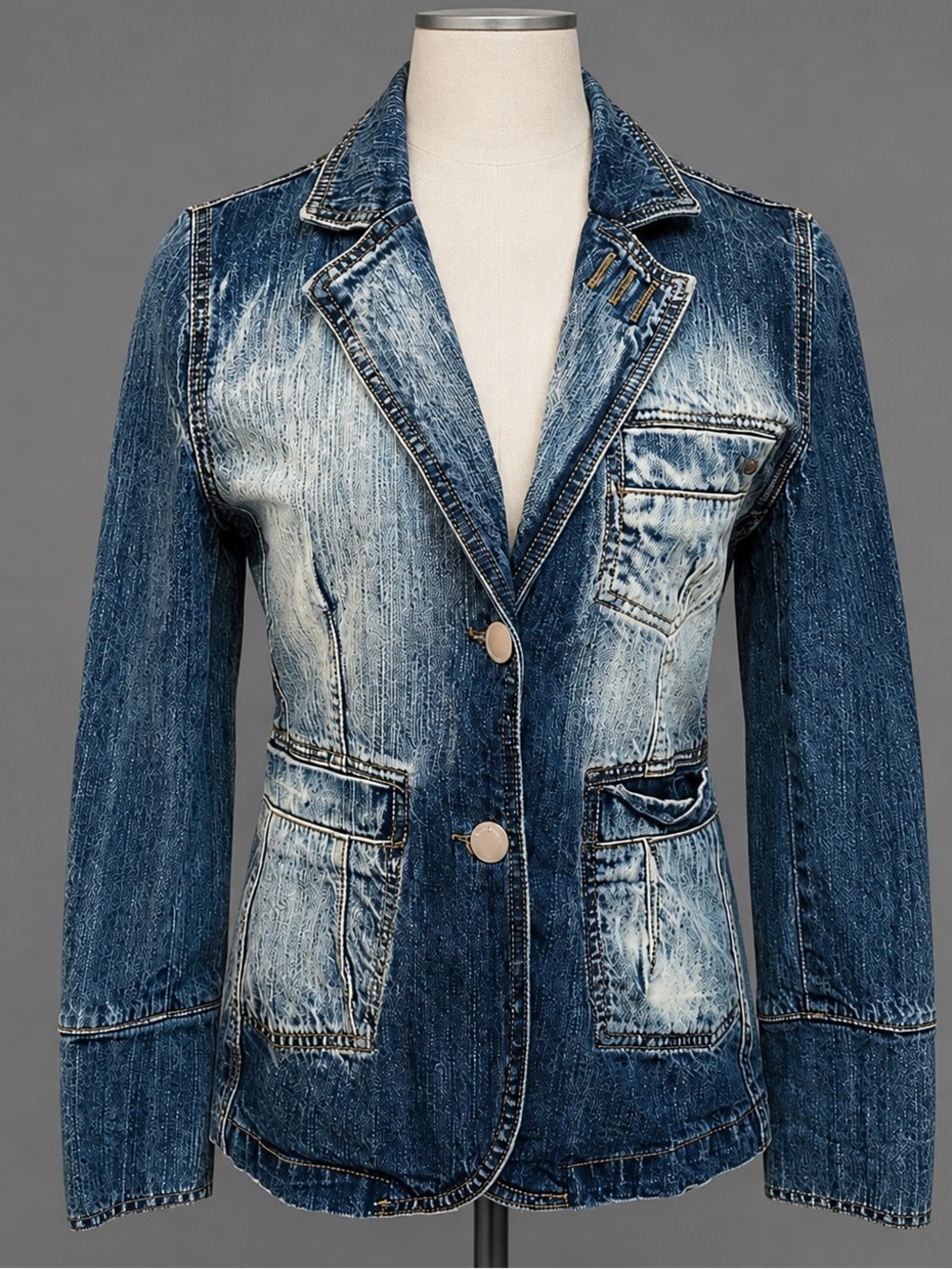 Blue Bleached Denim Blazer cut Jean Jacket
